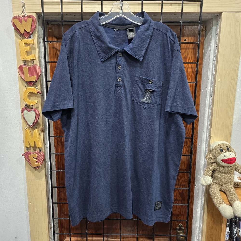 Harley-Davidson Mens #1 Skull Pocket Blue Short Sleeve Polo